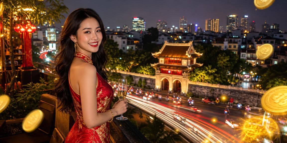 Phố đêm Hà Nội với biển hiệu neon và không khí cá cược sôi động về đêm